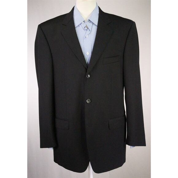 Naldini Solid Black Super 150's Wool 3-Btn Blazer Jacket Hand Tailored 42R - Picture 2 of 13